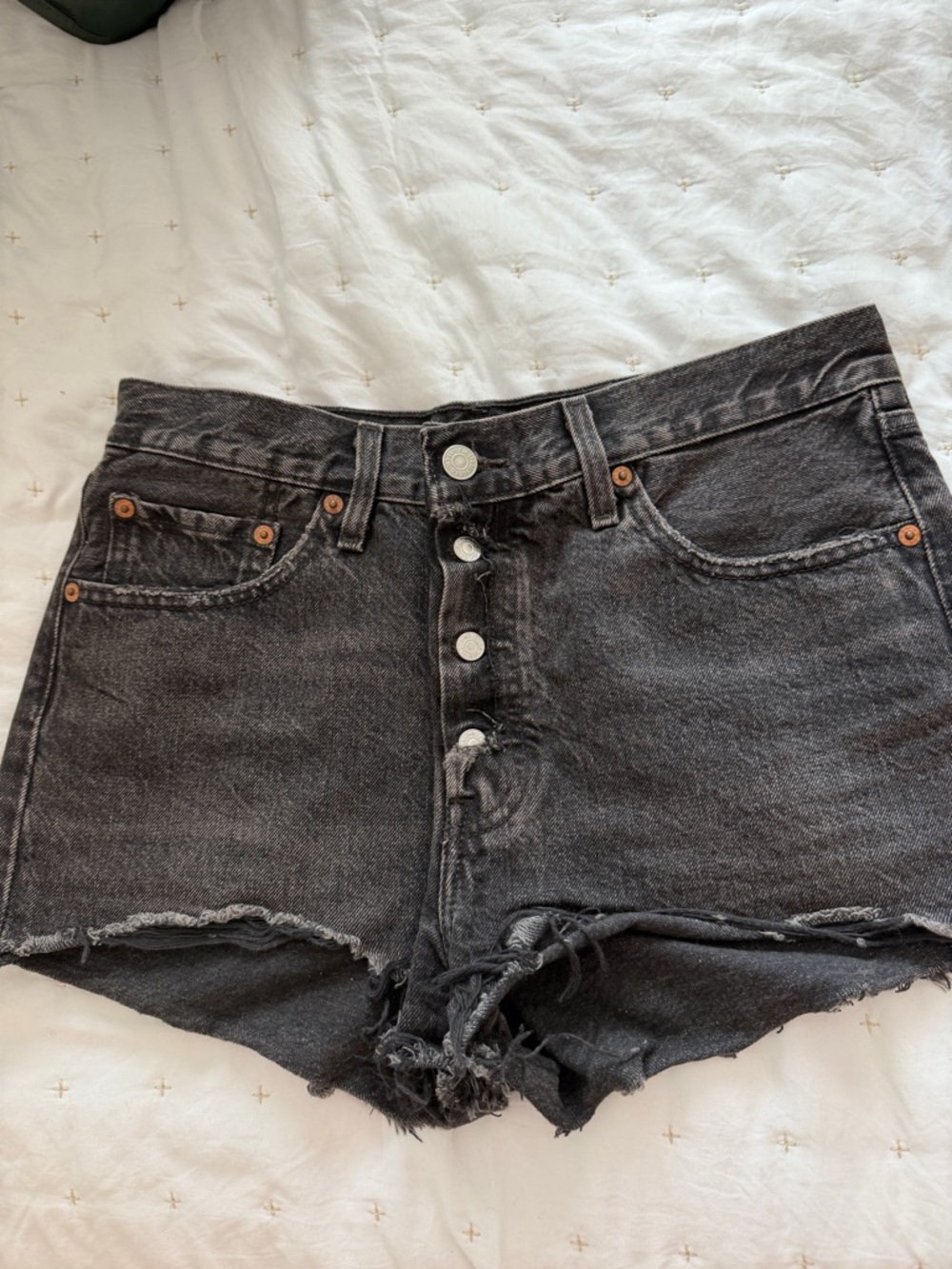 Levi's Black High-Rise Button-Fly Distressed Jean Shorts
